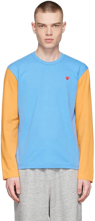 Comme Des Garçons Play Blue Cotton Long Sleeve T-shirt In 1 Blue / Yellow