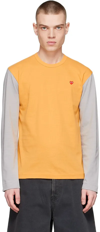 Comme Des Garçons Play Yellow Cotton Long Sleeve T-shirt In Orange