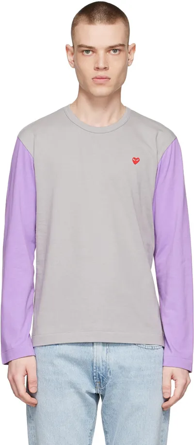 Comme Des Garçons Play Grey Cotton Long Sleeve T-shirt In Grigio