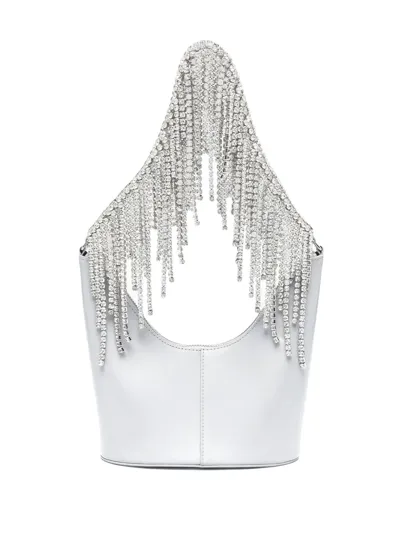 Kara Bean Crystal-embellished Fringe Shoulder Bag In Grau