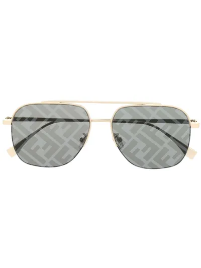 Fendi Travel Ff-lenses Pilot-frame Sunglasses In Gold