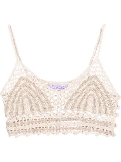 Mc2 Saint Barth Crochet-design Crop-top In Neutrals