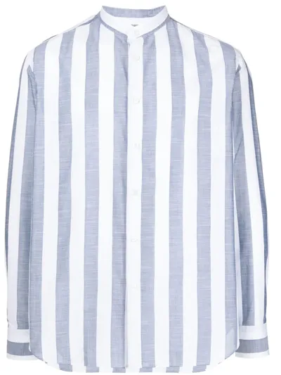 Brioni Striped Long-sleeved Shirt In Blau