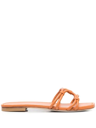 Stuart Weitzman Strappy Square-toe Slides In Orange