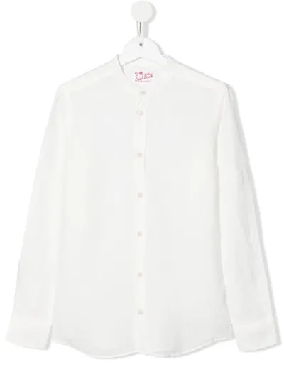 Mc2 Saint Barth Kids' Button-down Linen Shirt In White