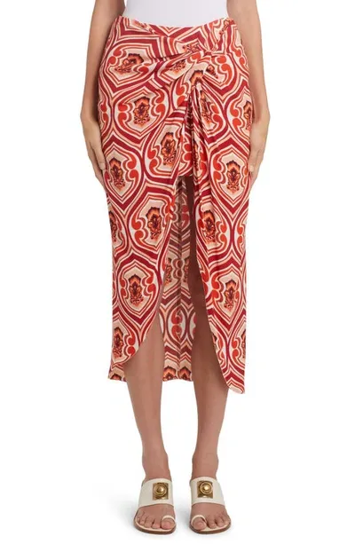 Etro Wrap-effect Printed Crepe Midi Skirt In Orange