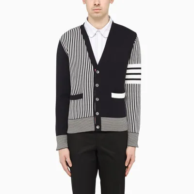 Thom Browne Navy Cardigan With 4-bar Details In Blue