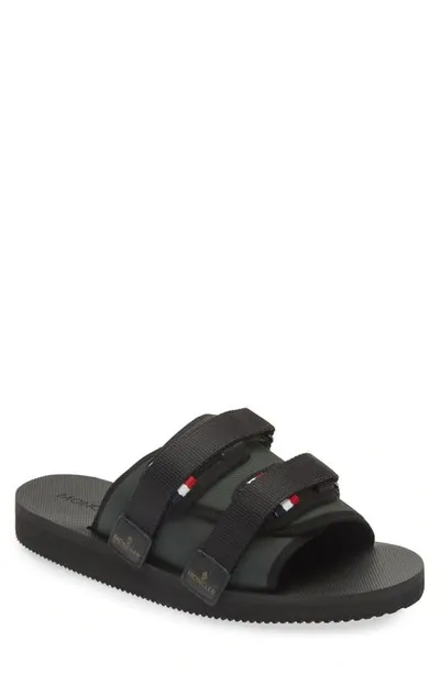 Moncler Khaki & Black Slideworks Sandals In Green