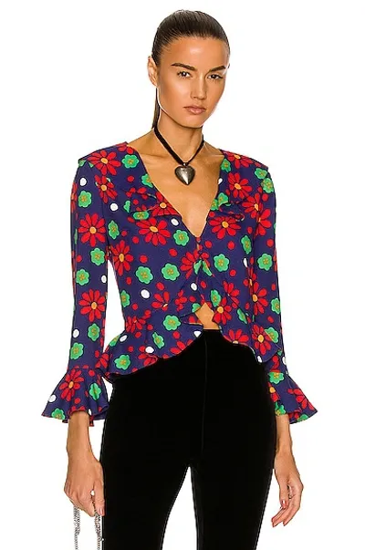 Saint Laurent Ruffled Floral-print Crepe Blouse In Multicolor