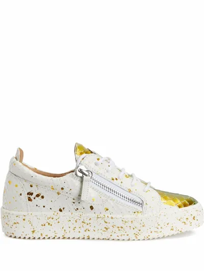 Giuseppe Zanotti Frankie Crocodile-effect Leather Sneakers In Gold