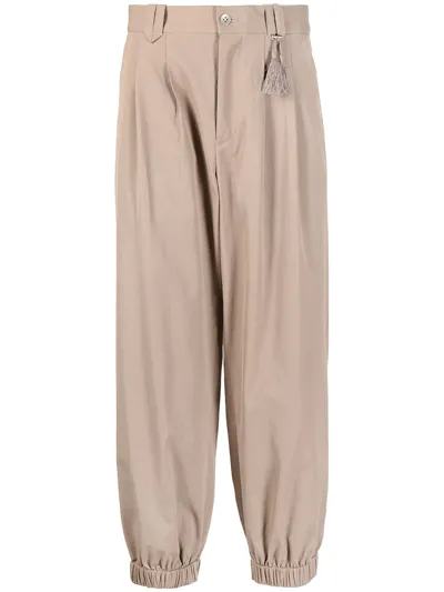 Ports V Cropped Pleated Trousers In Brown