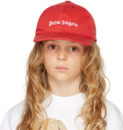 Palm Angels Kids' キッズ｜レッド ロゴ キャップ In Red White