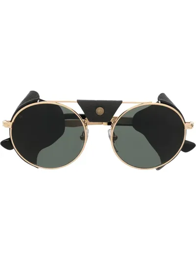 Persol Tinted Leather-side Rounded Sunglasses In Gold