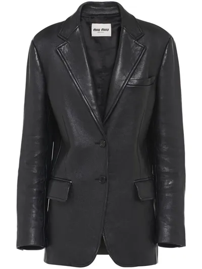 Miu Miu Nappa Leather Single-breasted Blazer In Black