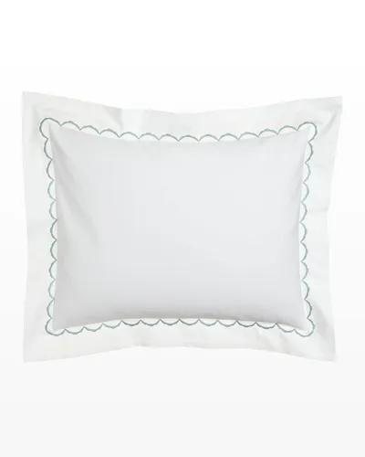 Matouk King Scallops Embroidered Sham In White/lagoon