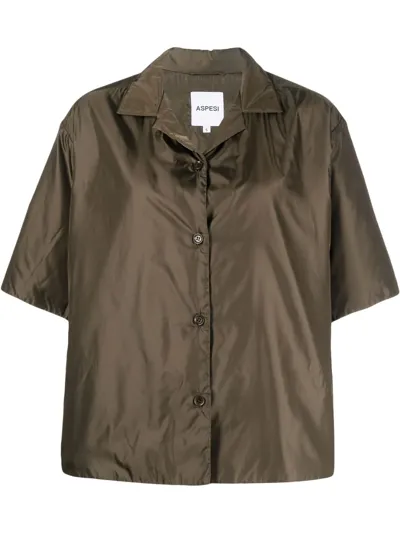 Aspesi Short-sleeve Satin Shirt In Brown