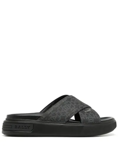 Bally Monogram Crossover Strap Sandals In Black