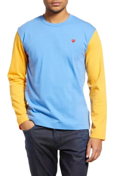 Comme Des Garçons Play Colorblock Long Sleeve Cotton T-shirt In Blue