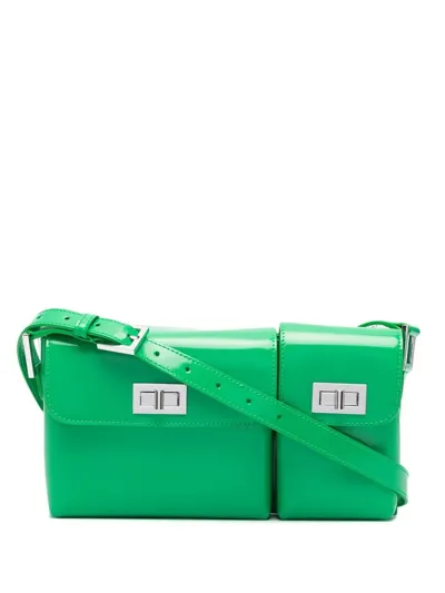 By Far Baby Billy Croc Embossed Leather Shoulder Bag In Green