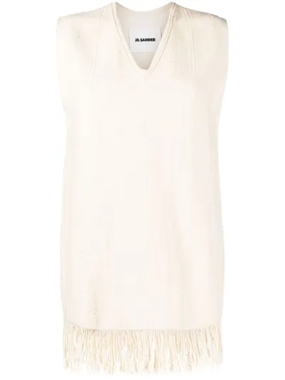 Jil Sander Fringed V-neck Vest Top In Powder