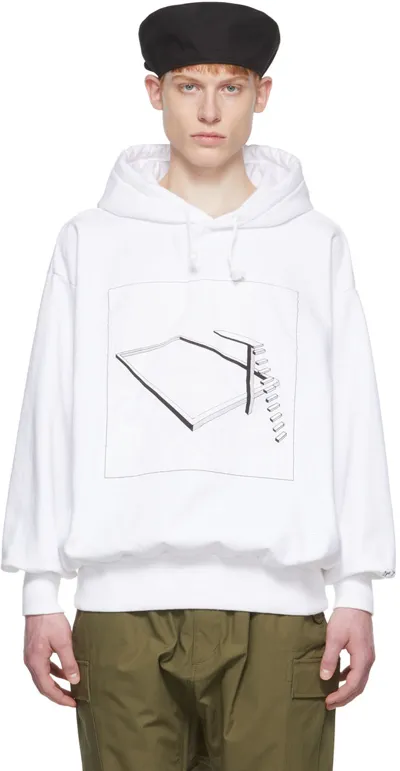 Undercover Graphic Print Drawstring Hoodie In White