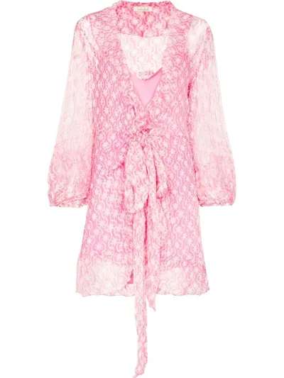 Cloe Cassandro Kimi Geometric-print Silk Wrap Dress In Pink