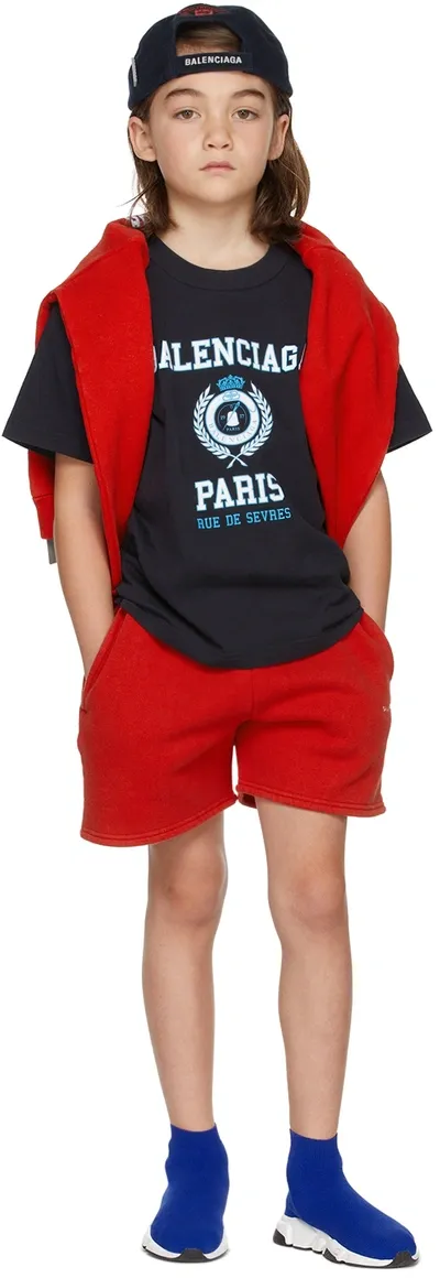 Balenciaga Kids Red Logo Jogging Shorts In 3168 Brightred