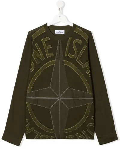 Stone Island Junior Teen Compass Logo Cotton Jumper In Green