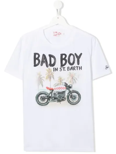 Mc2 Saint Barth Teen Motorbike-print Cotton T-shirt In White