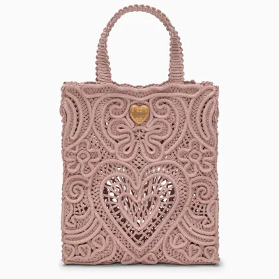 Dolce & Gabbana Pink Crochet Shopping Bag In Beige