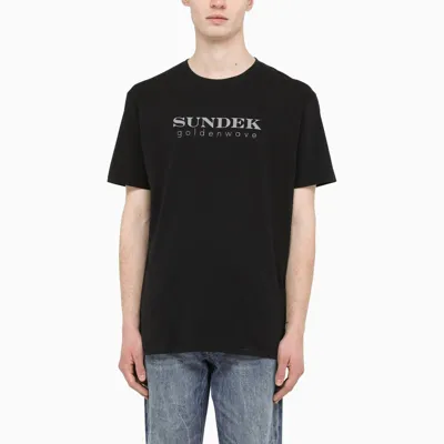 Sundek Golden Wave Black Logo-print Crewneck T-shirt