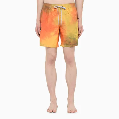 Sundek Golden Wave Multicolour Tie-dye Swim Shorts In Orange