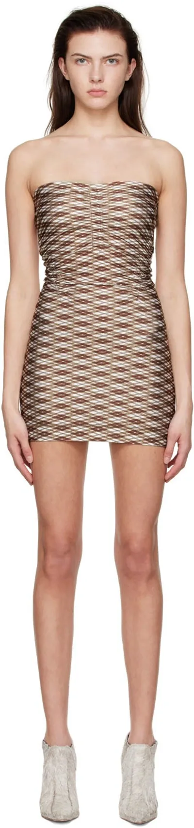 Knwls Skinn Argyle-print Strapless Mini Dress In Braun