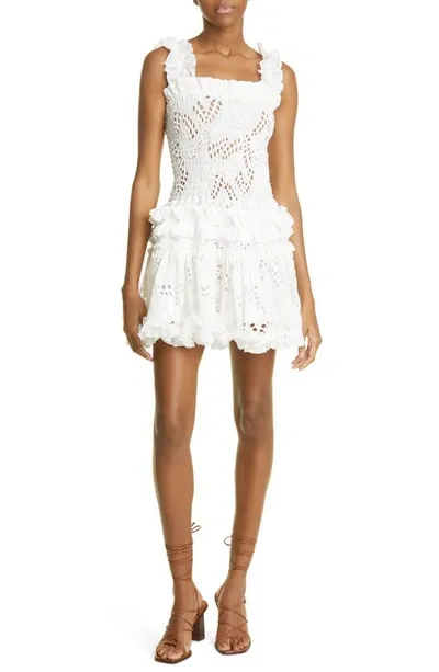 Waimari Alfresco Ruffled Broderie Anglaise Mini Dress In White