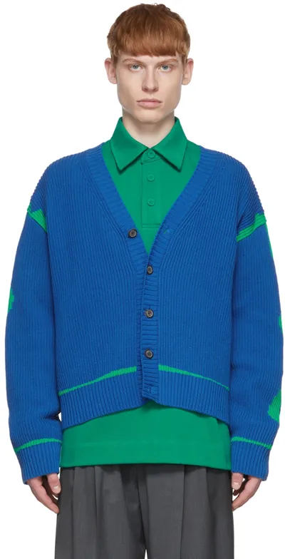 Ader Error Blue And Green Ribbed Cardigan