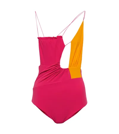 Nensi Dojaka Asymmetric Swimsuit In Fuschia Orange