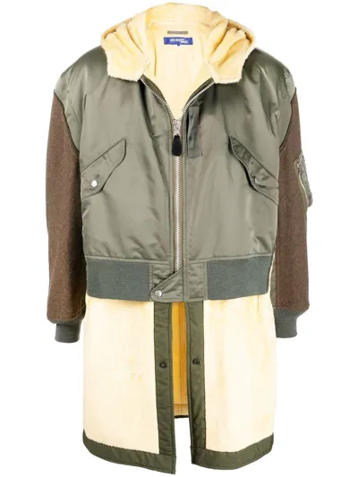 Junya Watanabe Panelled Wool Coat In Green