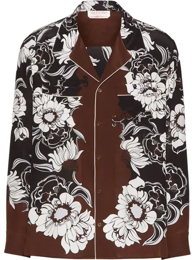 Valentino Graphic-print Button-fastening Shirt In St.margherite Foulard Nero/tabacco/avori