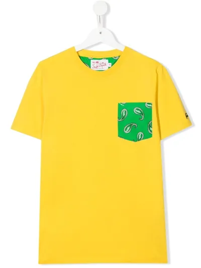 Mc2 Saint Barth Kids' Paisley-print Pocket T-shirt In Yellow