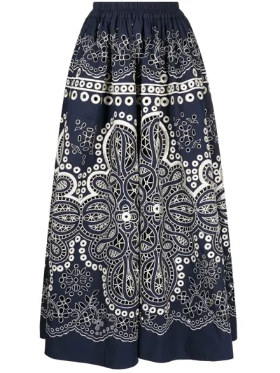 Biyan Floral-embroidered Full Skirt In Blue