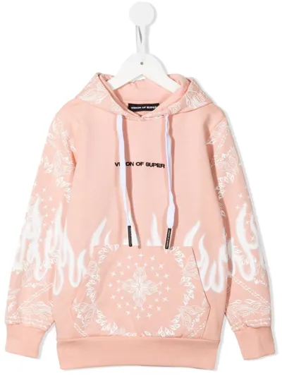 Vision Of Super Spray Flames Bandana-print Hoodie In Rosa