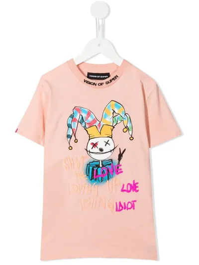 Vision Of Super Kids' Baby Drawing Clown-print T-shirt In Pink