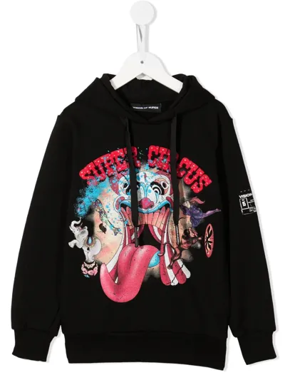 Vision Of Super Kids' Super Circus Drawstring Hoodie In Black