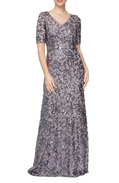 Alex Evenings Sequin A-line Gown In Icy Orchid