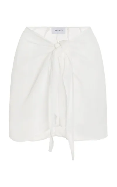 Anemos Wrap Mini Skirt Cover Up In Linen Cupro Blend In White