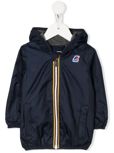 K-way Babies' Logo-patch Hooded Windbreaker In Blue