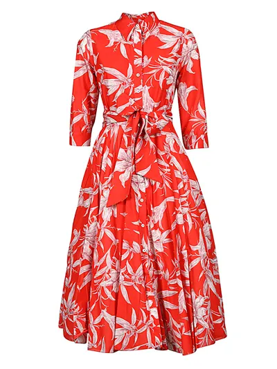 Lavi Coral Red Floral-print Flora Long Dress