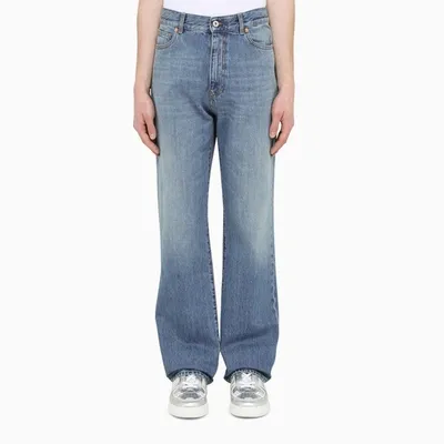 Valentino Logo Patch Straight Leg Jeans In Blue