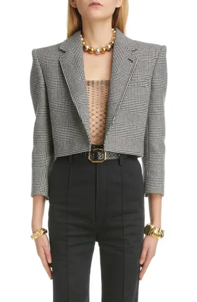 Saint Laurent Cropped Wool-blend Tweed Jacket In Noir Craie