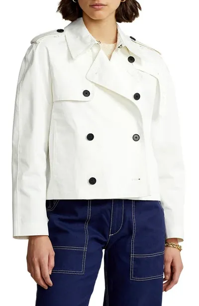 Polo Ralph Lauren Crop Trench Coat In Deck Wash White